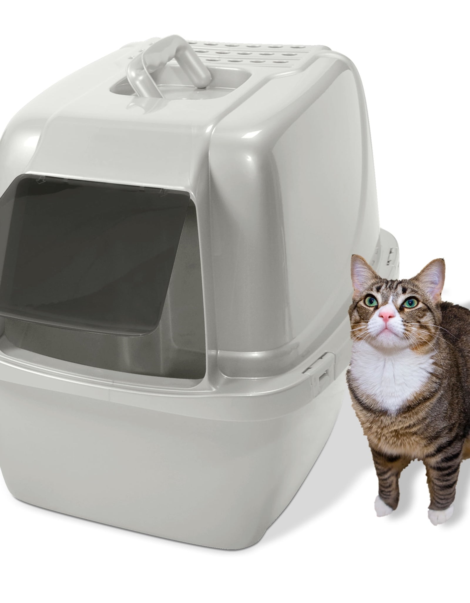 Pets Odor Control Large Enclosed Cat Litter Box, Hooded, Pearl, CP6