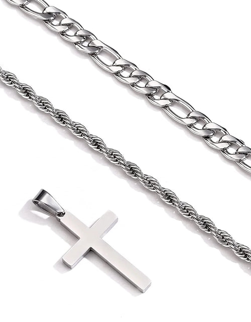 Load image into Gallery viewer, 2025 Graduation Gifts for Him Boys Kids Teenages Teen Boyfriend Brother Son Grandson Graduates Silver Cross Necklace Pendant Chain Set Catholic Religious Christian Jewelry Gifts Ideas Age
