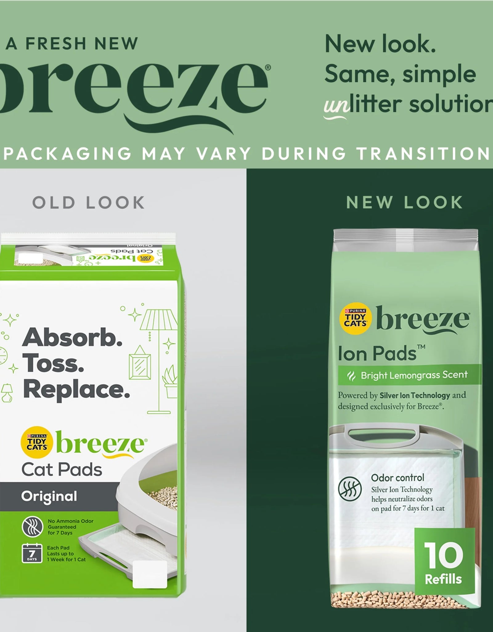 Purina  Breeze Bright Lemongrass Scented Ion Cat Litter Pads Refill Pack